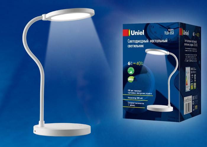 Настольная лампа (UL-00003337) Uniel TLD-552 White/LED/200Lm/4500K/Dimmer