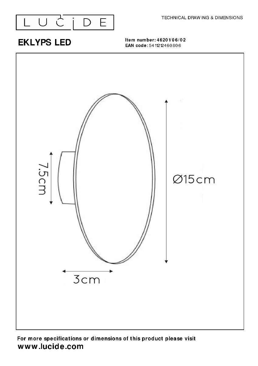 Настенный светильник Lucide Eklyps Led 46201/06/02