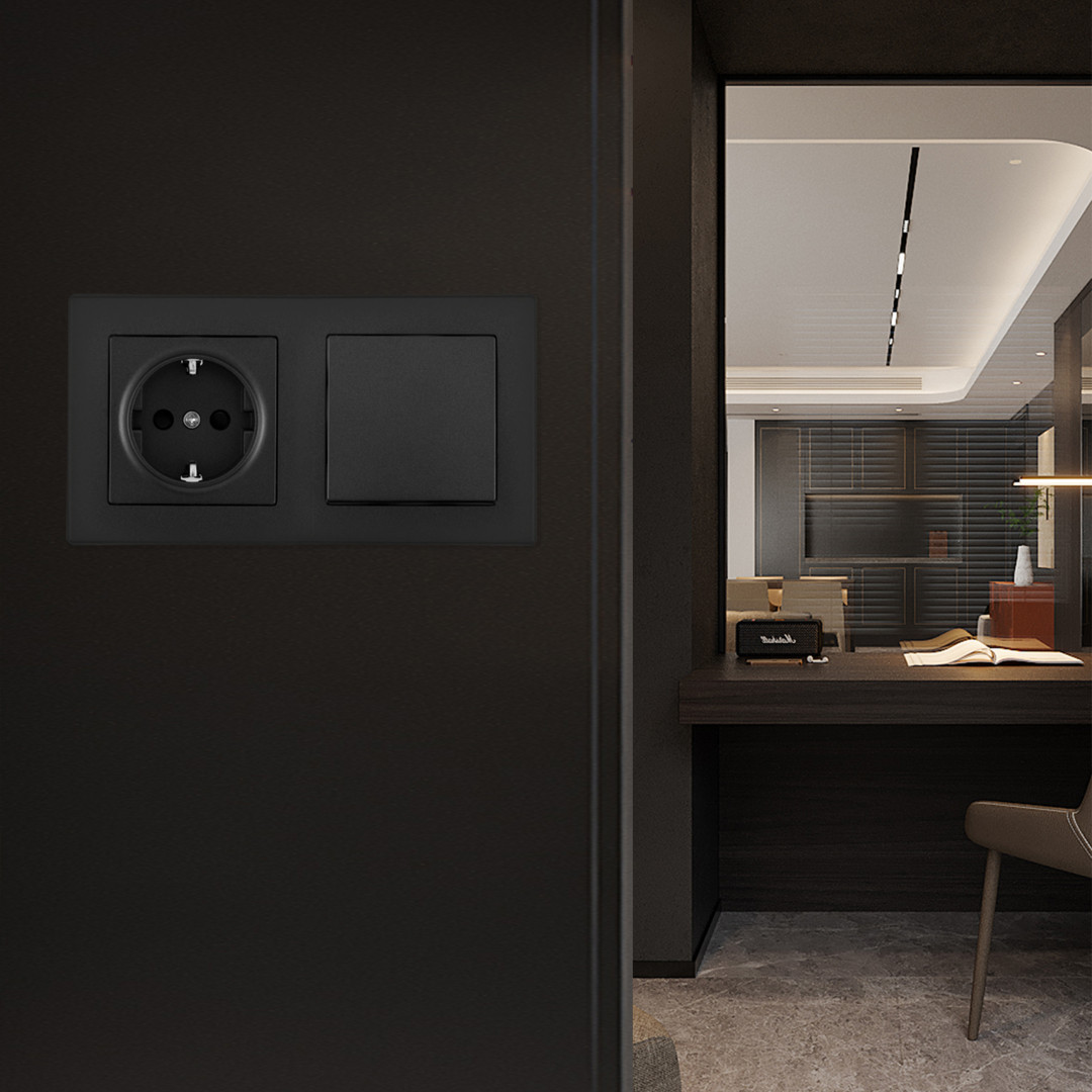 Выключатель одноклавишный с розеткой Arte Milano SET06-2-30-1-40-1 black