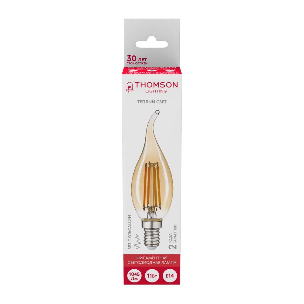 Лампа светодиодная филаментная Thomson E14 11W 2400K свеча не ветру прозрачная TH-B2120