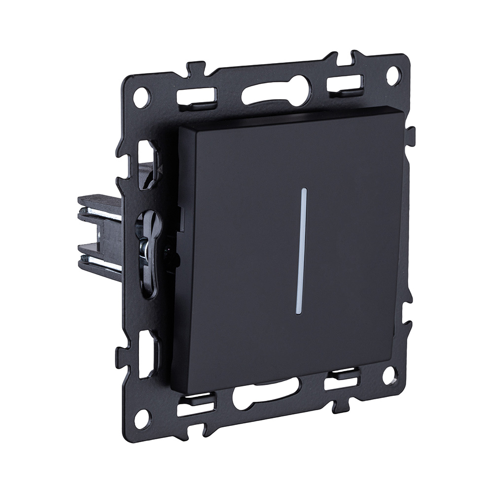 Выключатель 1-клавишный проходной 10А/250В с LED подсветкой, черный Kollinger Asthetik AS-008BK