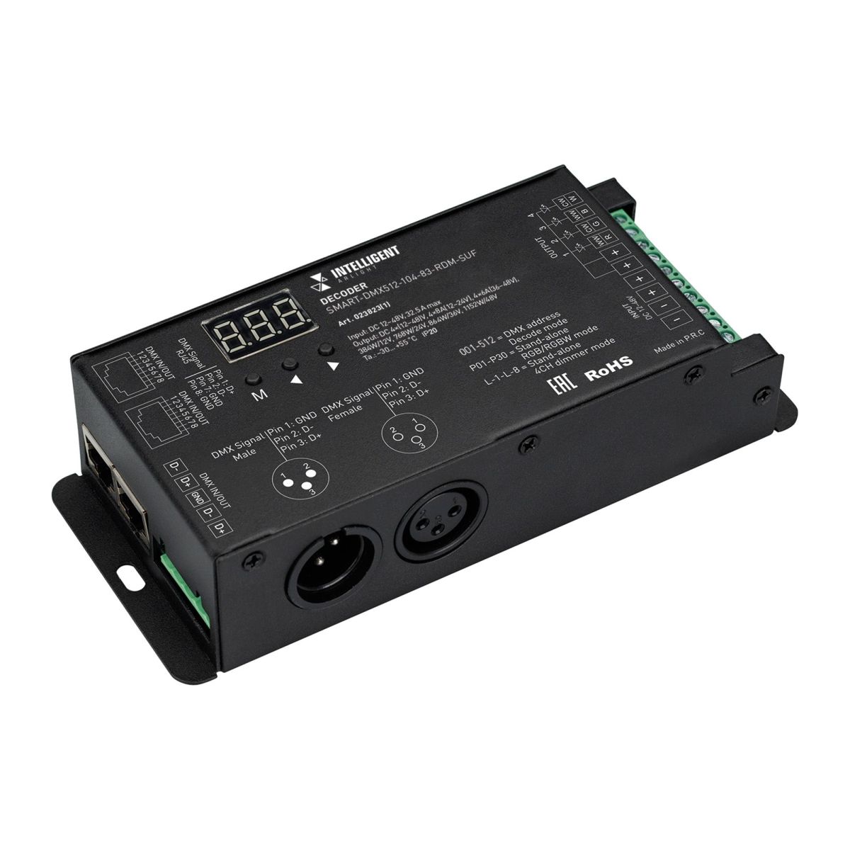 Декодер Arlight SMART-DMX512-104-83-RDM-SUF (12-48V, 4x8A, XLR3/RJ45) 023823(1)