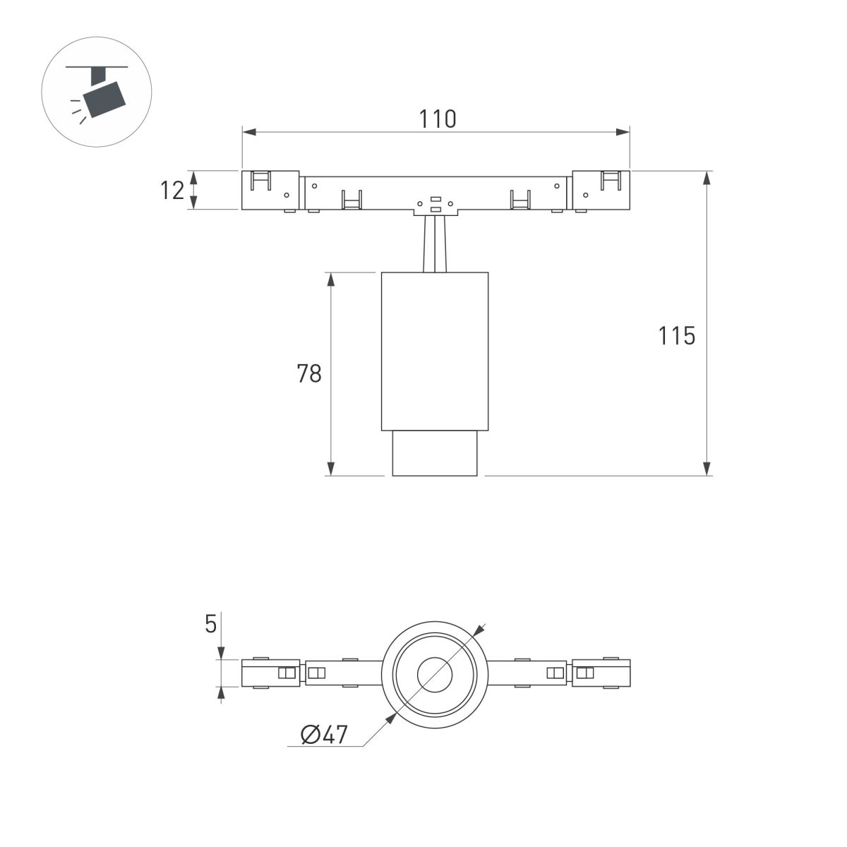 Трековый магнитный светильник Arlight MAG-MICROCOSM-SPOT-ZOOM-R47-9W Day4000 (BK, 15-55 deg, 24V) (IP20 Металл) 050988
