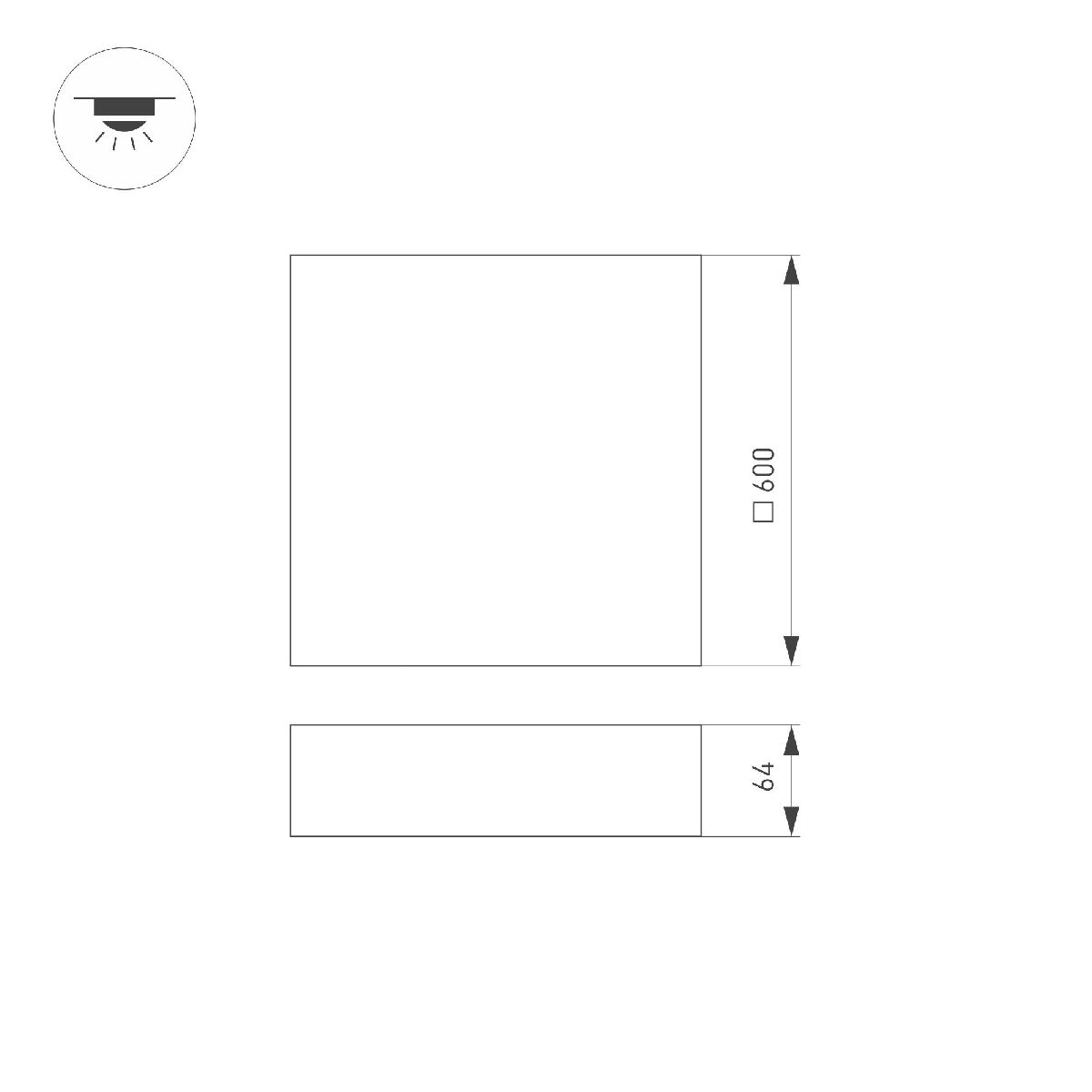 Потолочный светильник Arlight IM-QUADRO-EMERGENCY-3H-S600x600-64W Warm3000 (WH, 120 deg, 230V) 041046