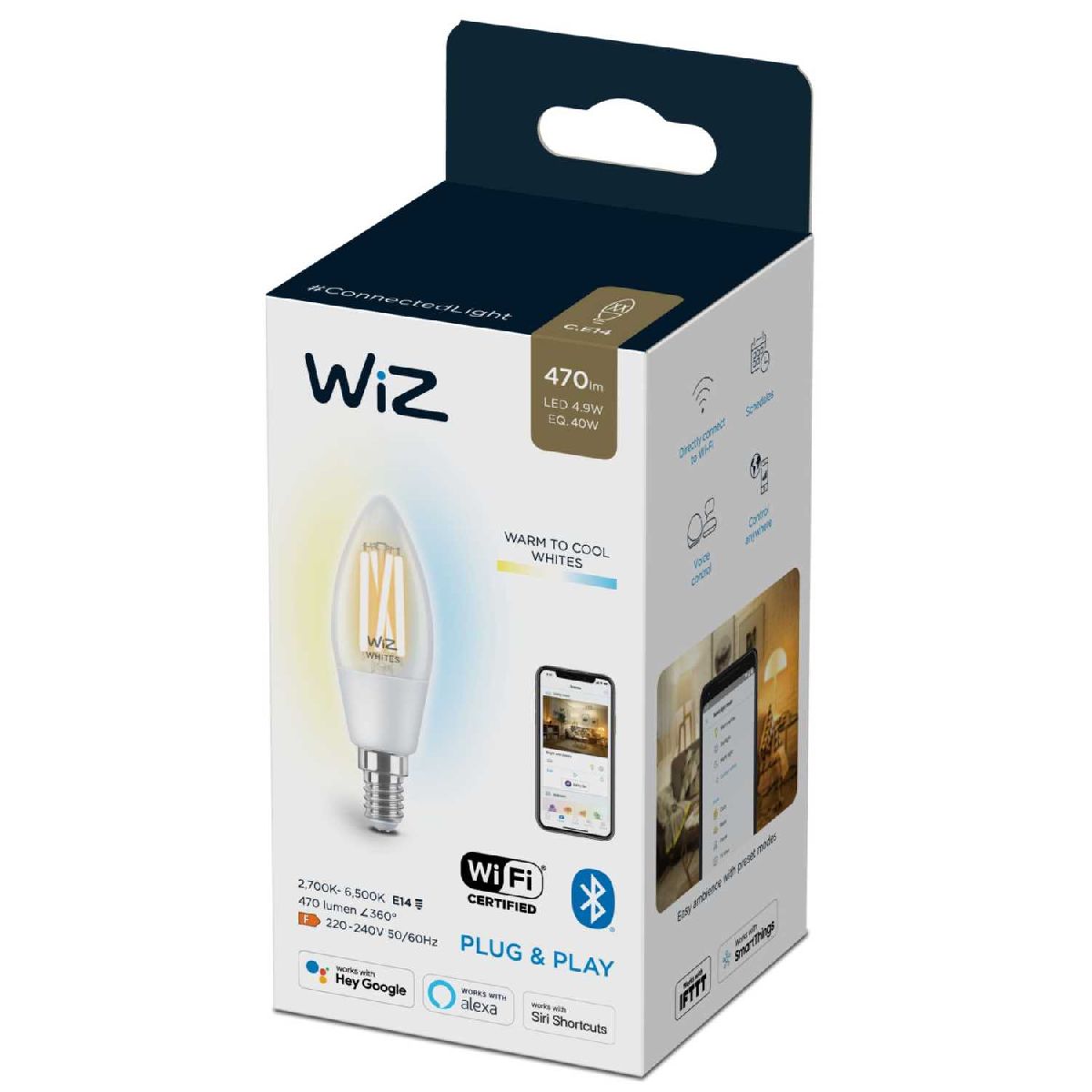 Умная светодиодная лампа Wiz Wi-Fi BLE40WC35 E14927-65CL1PF/6 E14 4,9W 2700/6500K 929003017601