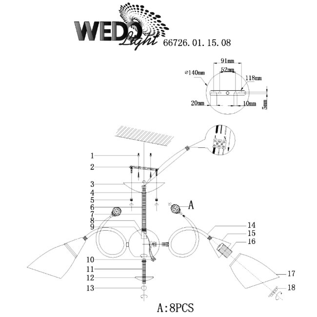 Люстра на штанге Wedo Light Brava 66726.01.15.08