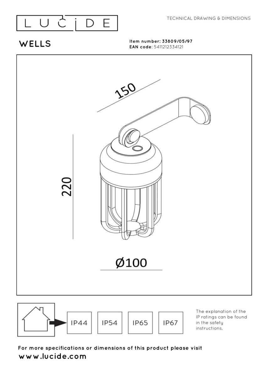 Уличный настенный светильник Lucide Wells 33809/05/97