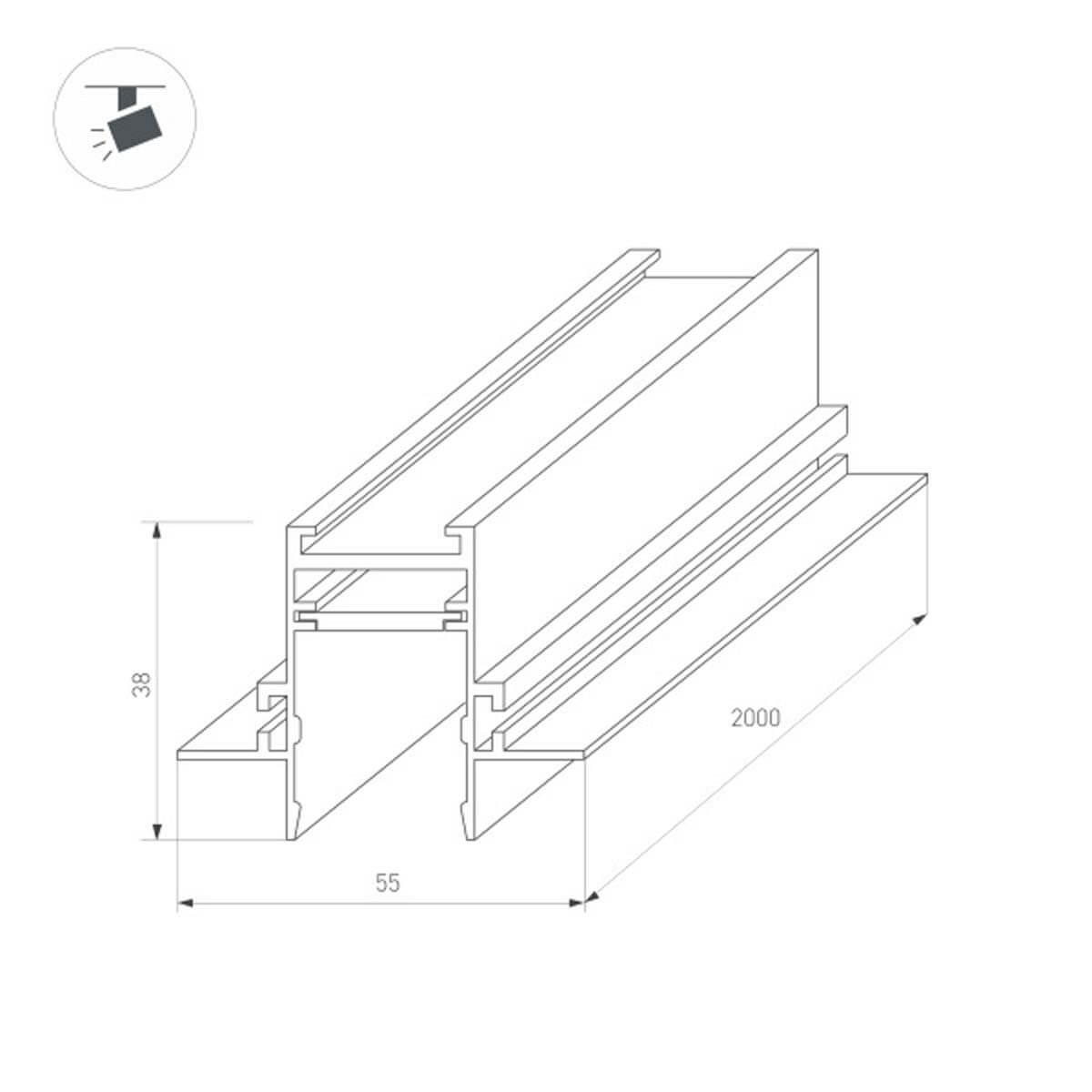 Шинопровод встраиваемый Arlight Mag-Track-2538-FDW-2000 033460