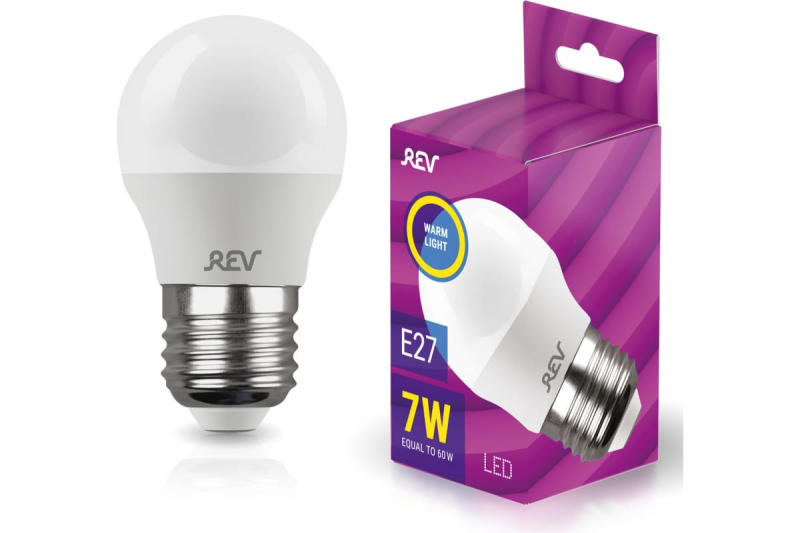Лампа светодиодная REV G45 Е27 7W 2700K теплый свет шар 32342 6