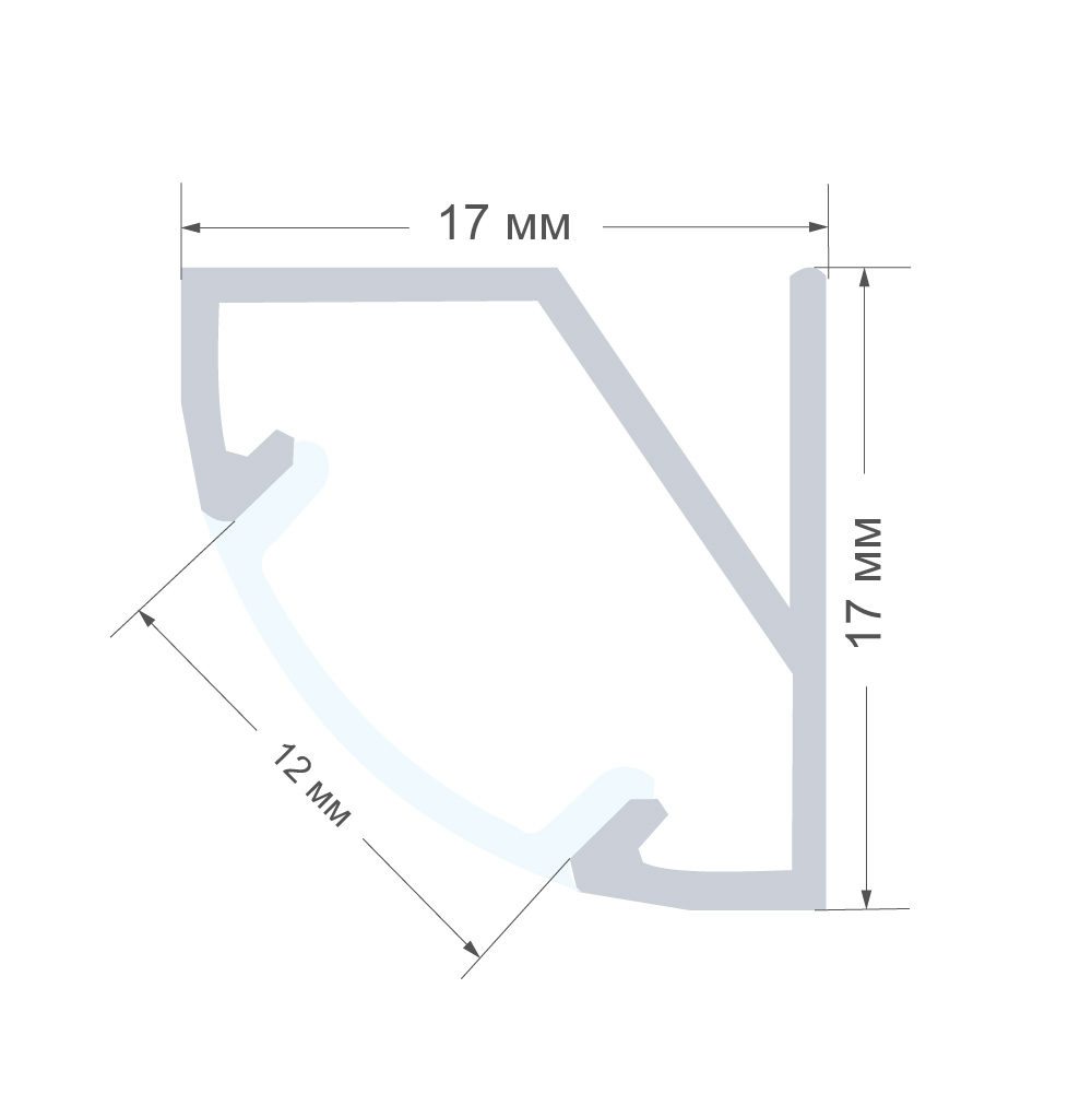 Профиль угловой накладной Apeyron ширина ленты до 10мм (рассеиватель, заглушки - 2шт) 08-21