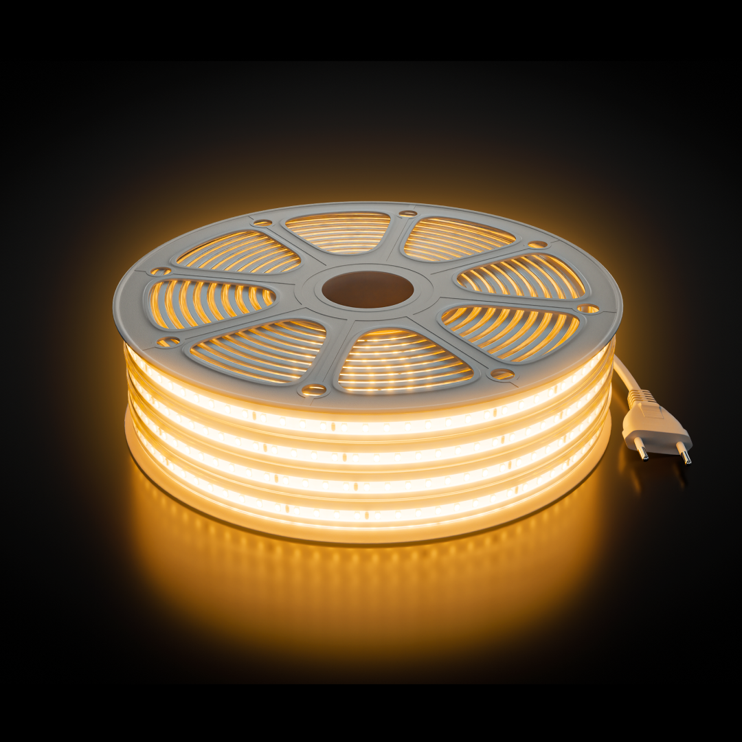 Комплект светодиодной ленты Apeyron 220В 10Вт/м, 600лм/м, 3000К (т/б), SMD2835, 120д/м, 15м, IP65 10-143 (сетевой шнур, заглушка - 1шт, крепеж - 15шт)