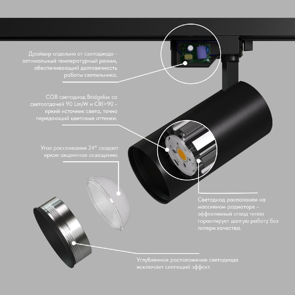 Трековый однофазный светильник Denkirs Solid Koper DK6455-BK