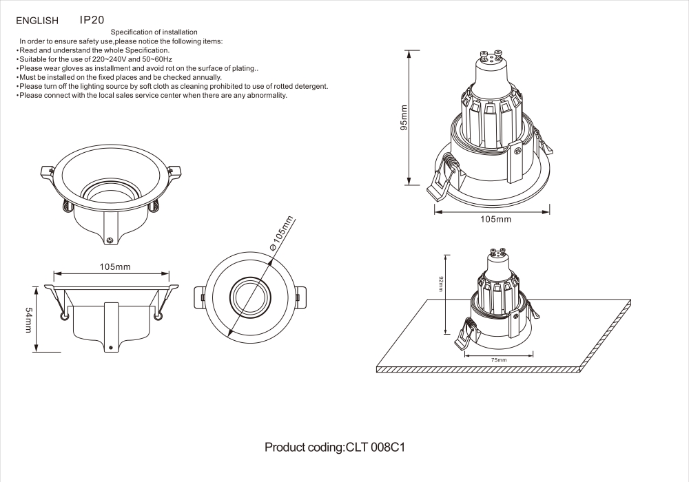 Встраиваемый светильник Crystal Lux CLT 008 CLT 008C1WH
