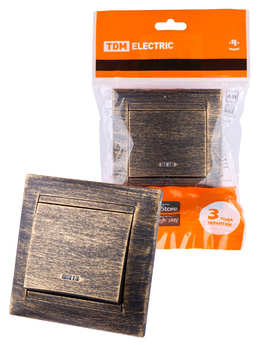 Выключатель одноклавишный с подсветкой Лама TDM Electric SQ1815-0746