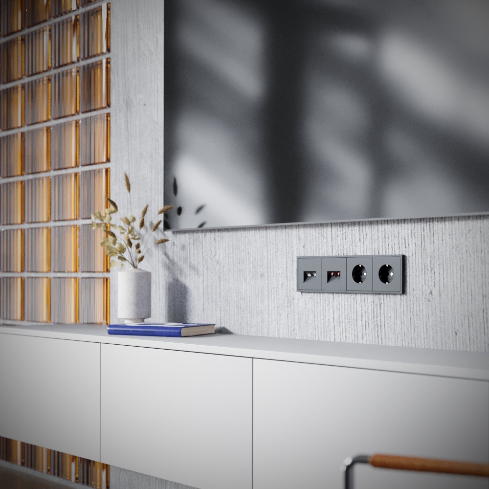 Розетка телевизионная встраиваемая Voltum S70 TV+RJ45 кат. 6, (графит) VLS060707