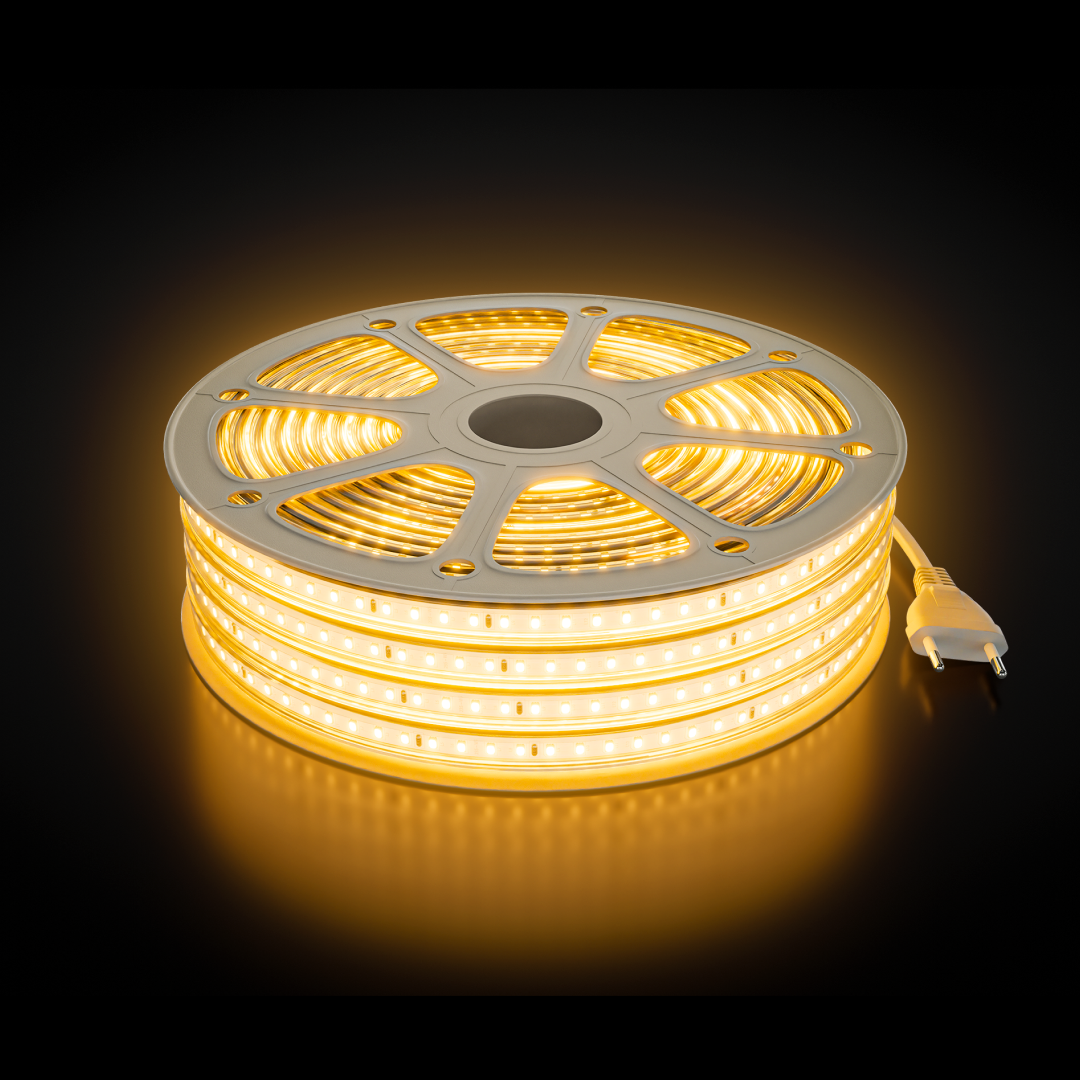 Комплект светодиодной ленты OGM 220В 6Вт/м, 400лм/м, 3000К (т/б), SMD2835, 120д/м, 15м, IP65 SL-68
