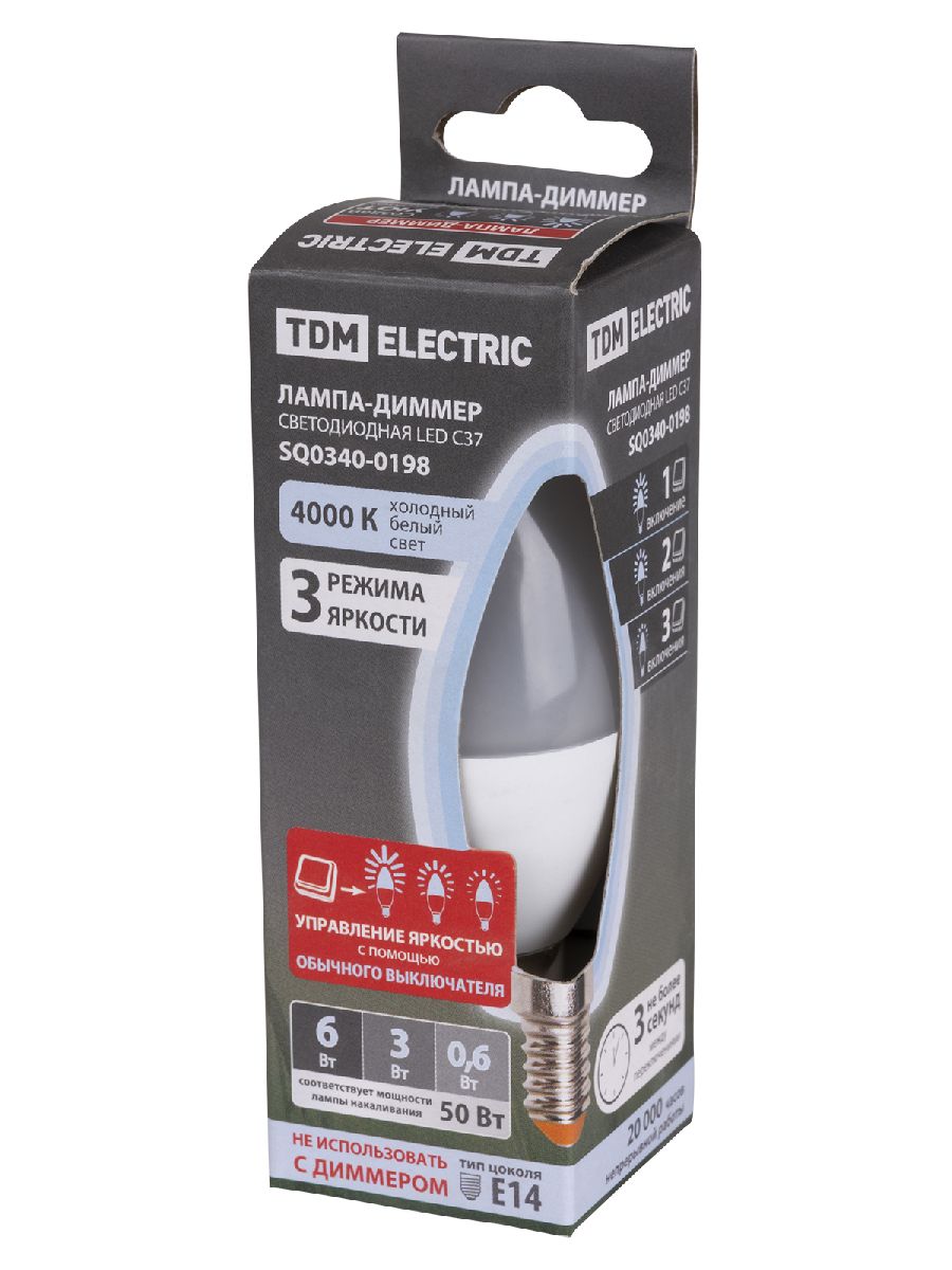 Лампа светодиодная диммируемая TDM Electric Е14 6W 4000K прозрачная SQ0340-0198