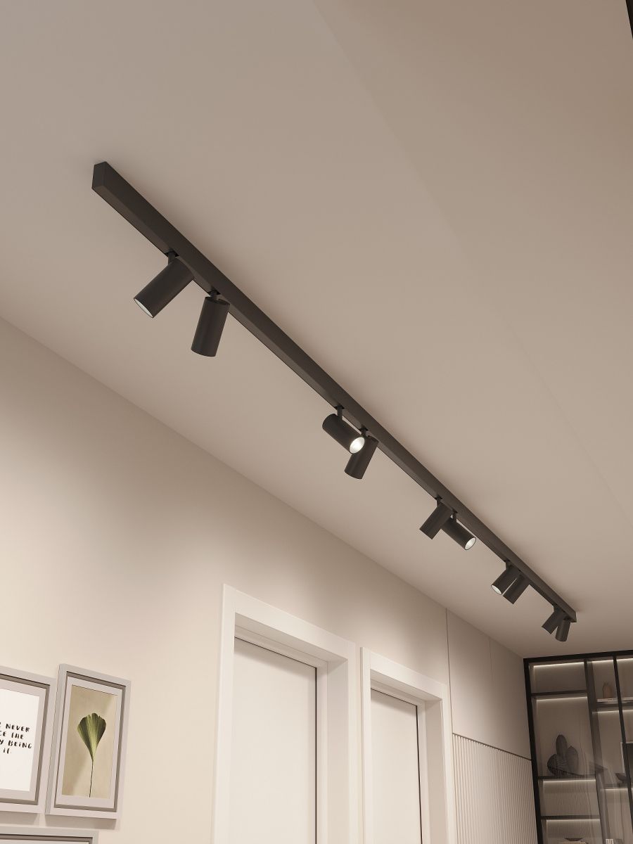 Трековая система со светильниками №3 трехфазная накладная Eldeko (48В, форма - прямая, 4м, 3000K) черная Hesby Lighting HSBL_kompl_E003_NI4B3K