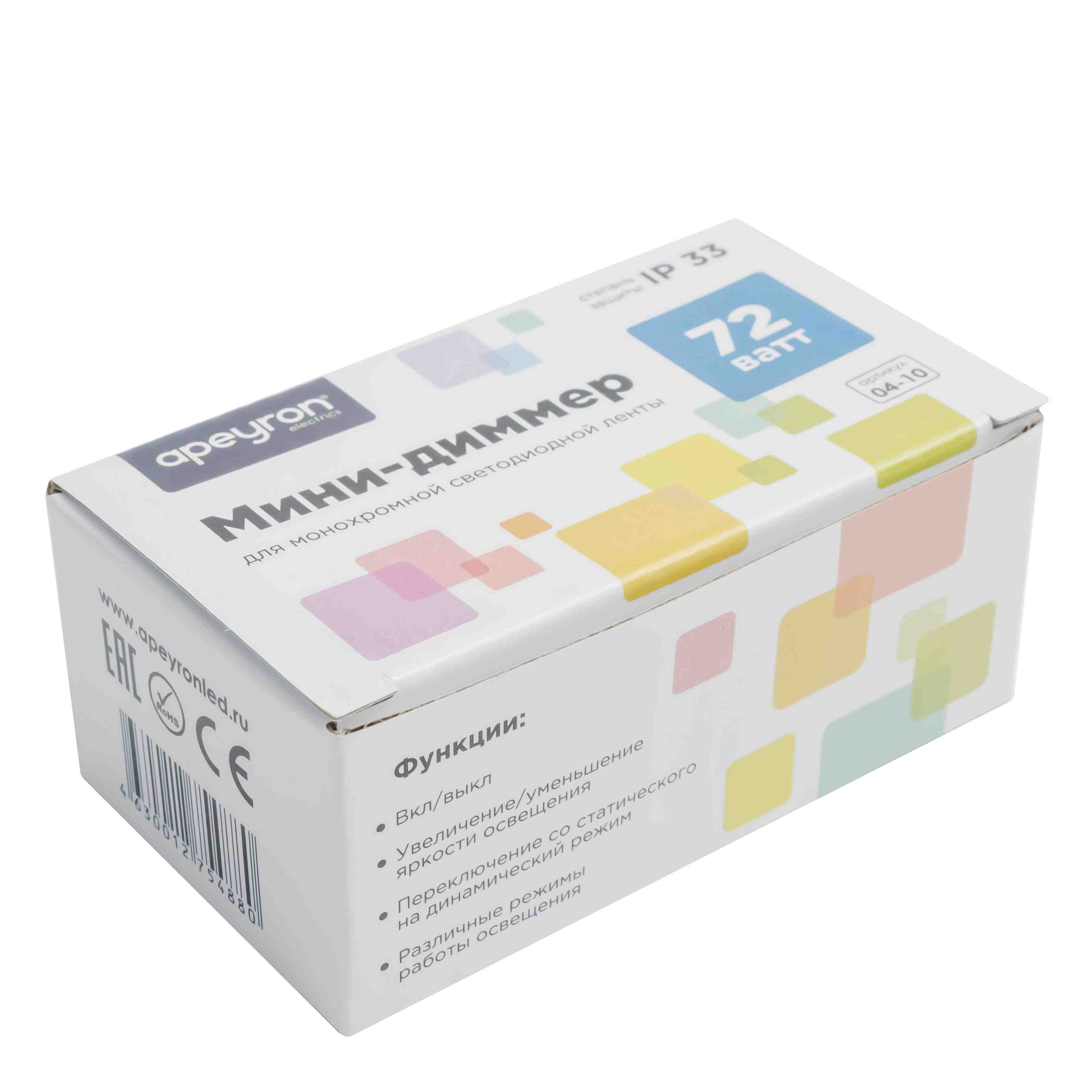 Мини-диммер для светодиодной ленты Apeyron 12В 72Вт RF пульт 04-10