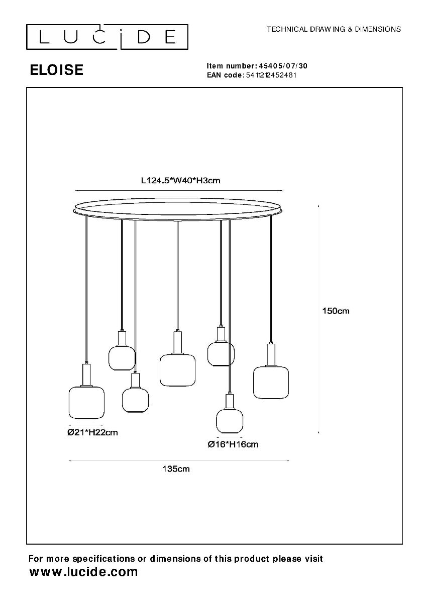 Подвесная люстра Lucide Eloise 45405/07/30