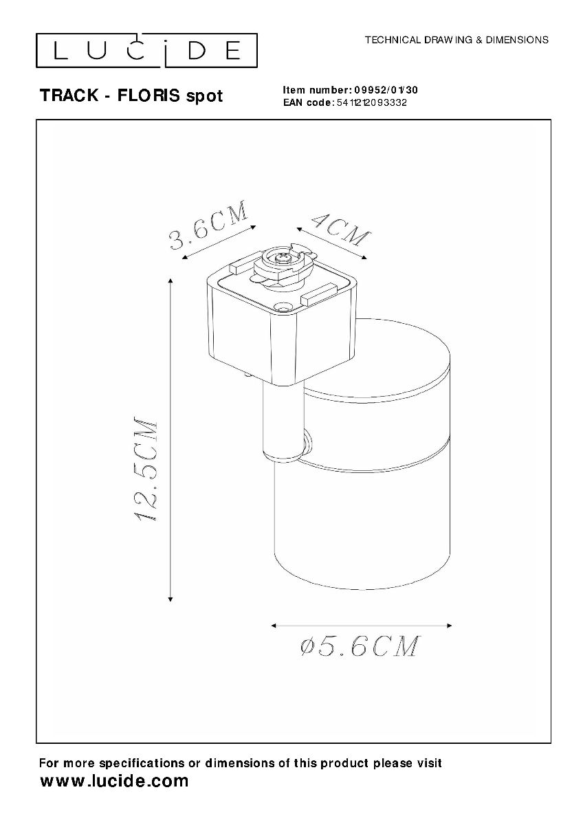 Трековый светильник (золото) Lucide Track - floris spot 09952/01/30