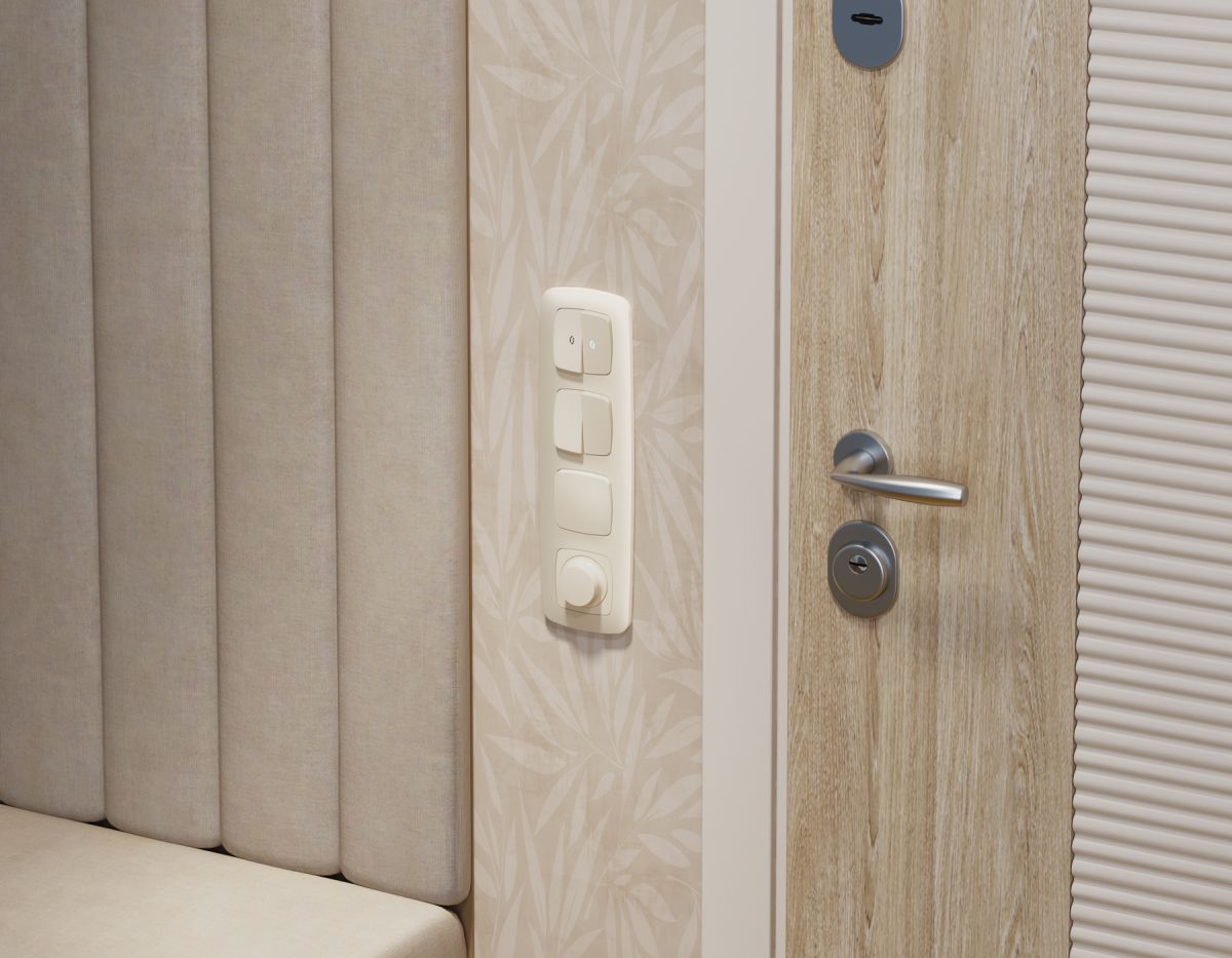 Комплект механизма 2-клавишного перекрестного выключателя Ambrella Volt 10A-250V OMEGA MO323030 Бежевый матовый QUANT (OP3230, VM125)