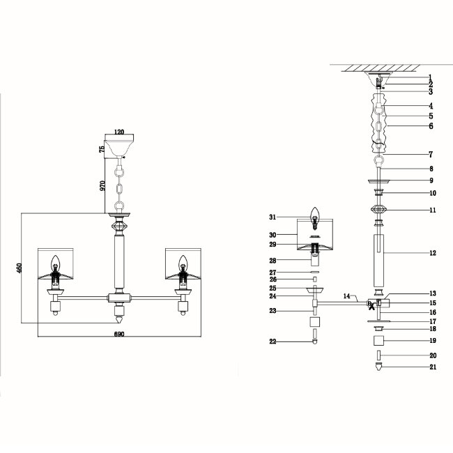 Подвесная люстра Lumien Hall Vivien LH1038/6H-CO-WT