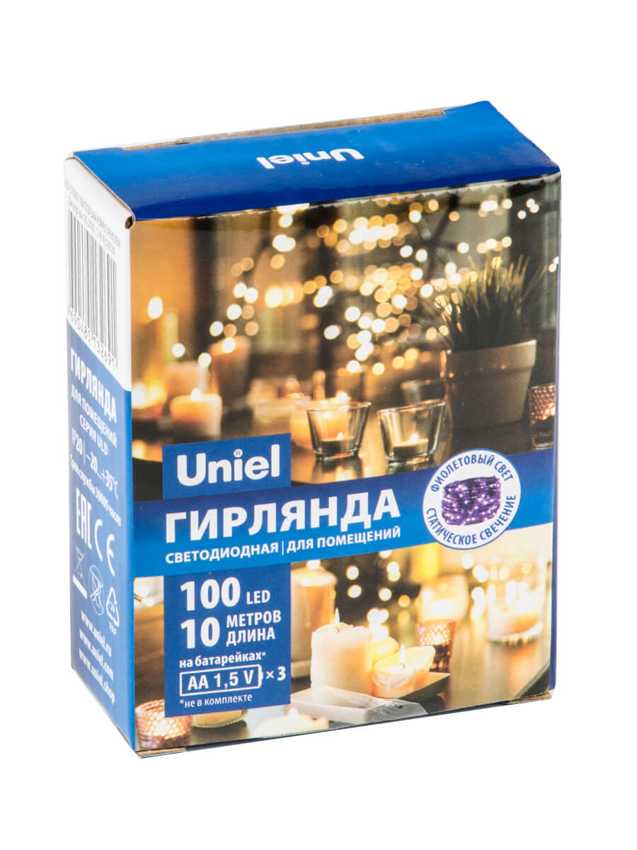 Светодиодная гирлянда Uniel Роса (UL-00007187) фиолетовый ULD-S1000-100/SCB/3AA Purple IP20 Dew