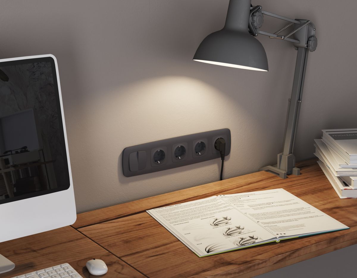 Комплект механизма 2-клавишного перекрестного выключателя Ambrella Volt 10A-250V OMEGA MO903030 Графит soft touch QUANT (OP9030, VM125)