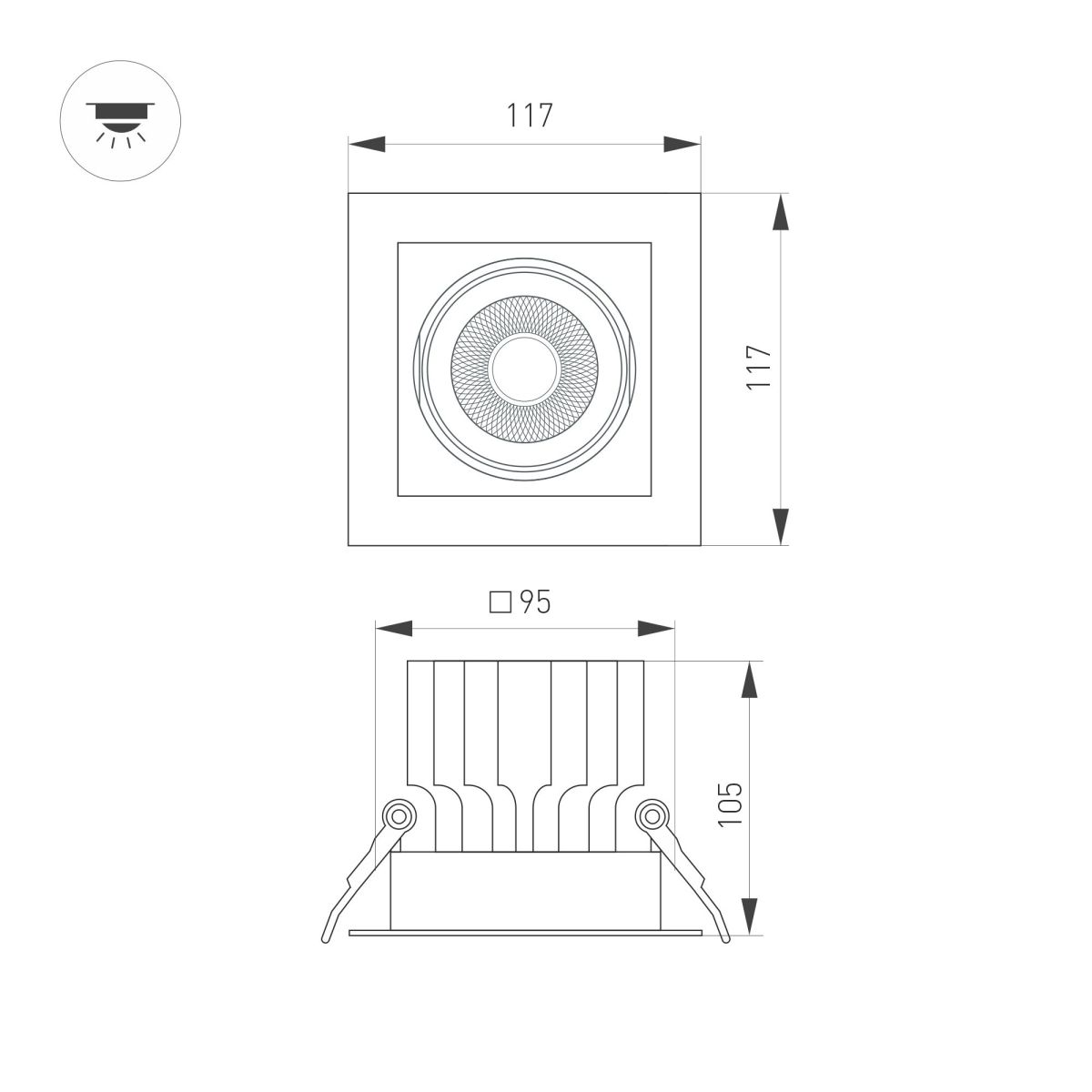 Встраиваемый карданный светильник Arlight MS-VORTEX-BUILT-S117x117-20W Day4000 (WH-WH, 20 deg, 230V) (IP20 Металл) 057917