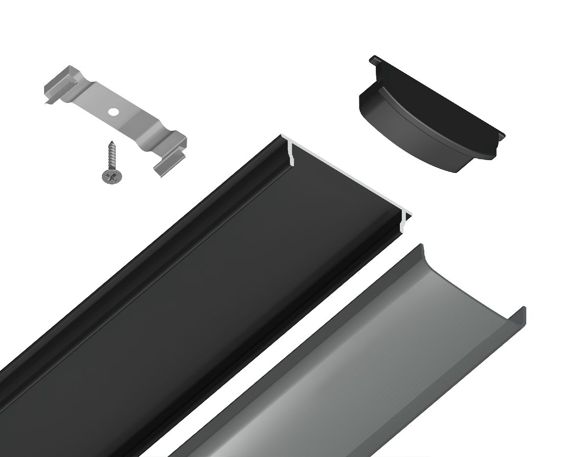 Алюминиевый накладной профиль Ambrella Light Alum Profile GP1600BK/BK
