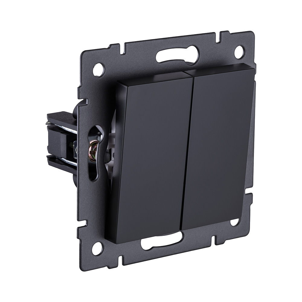 Выключатель 2-клавишный 10А/250В, черный матовый Kollinger REA-S-007BM для Aspekt, Eleganz, Reflex