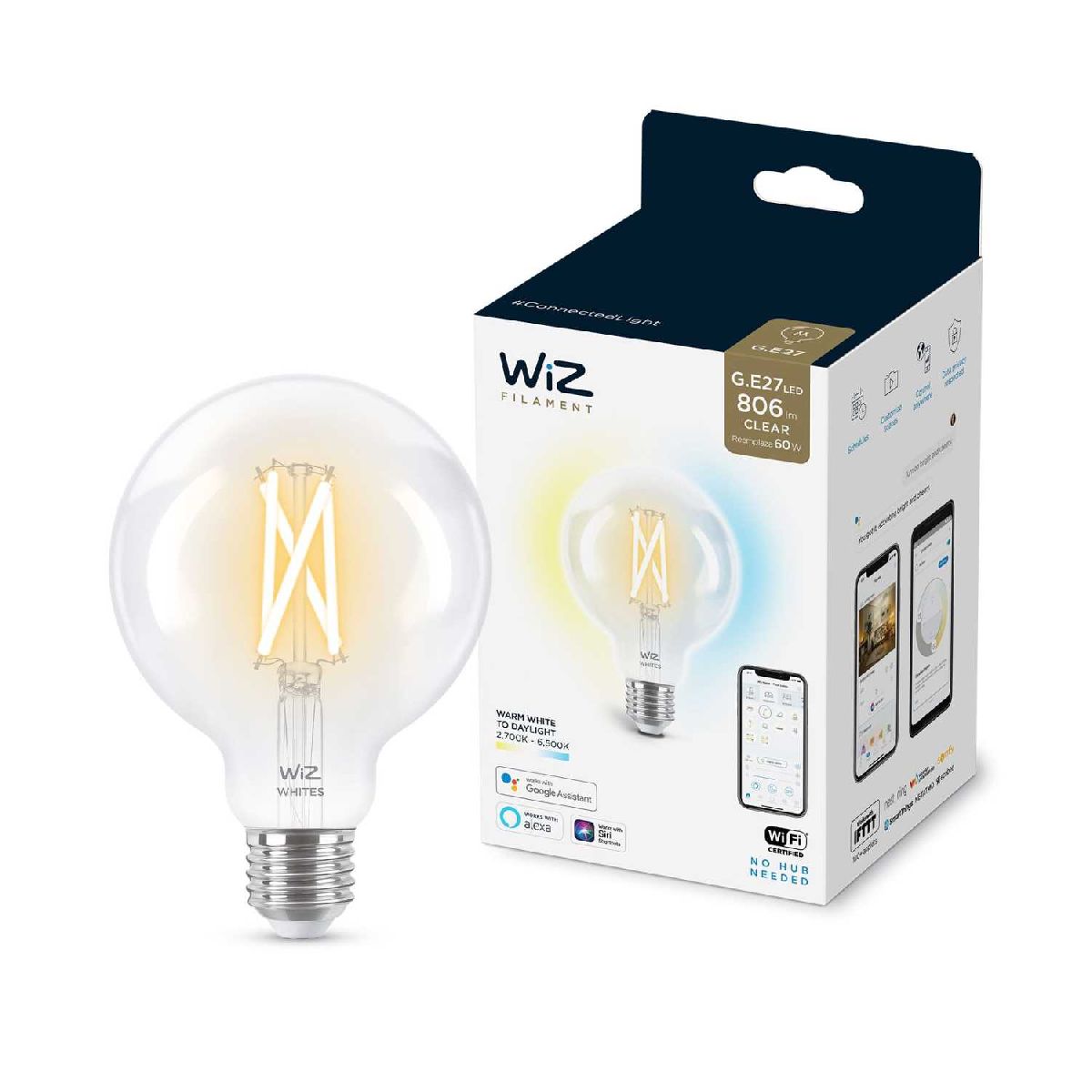 Умная светодиодная лампа Wiz Wi-Fi BLE60WG95E27927-65CL1PF/6 E27 7W 2700/6500K 929003018201