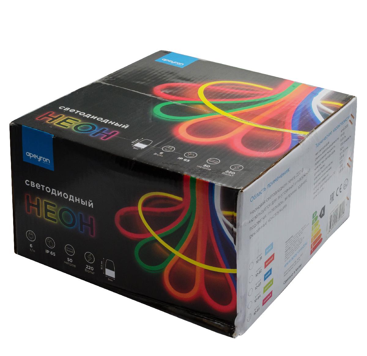 Светодиодный неон мини Apeyron 220В 6Вт/м smd2835 108д/м IP65 150Лм/м 50м красный 10-82