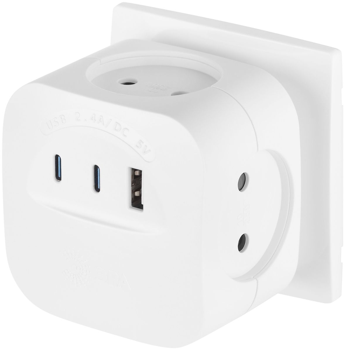 Разветвитель электрический ЭРА SP-4-3USBAC-W на 4 розетки + 3 USB A+C со шторками 10А белый Б0069083