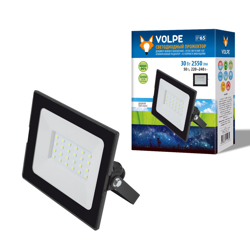 Прожектор светодиодный (UL-00003984) Volpe ULF-Q513 30W/DW IP65 220-240В Black
