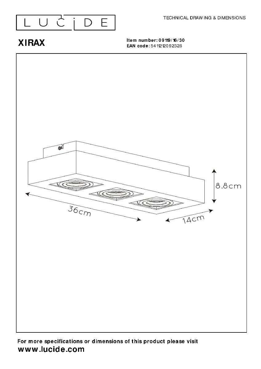 Накладной светильник Lucide Xirax 09119/16/30