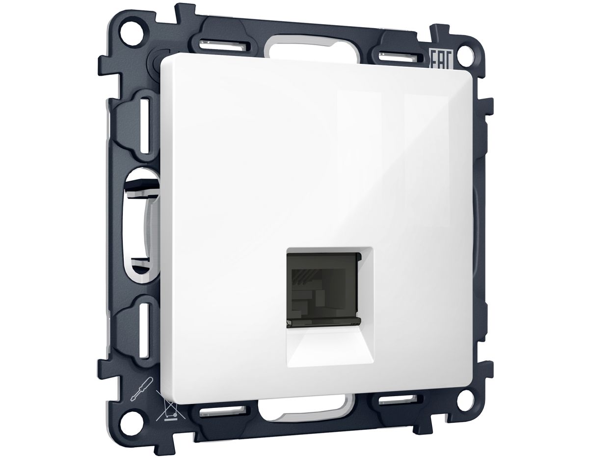 Комплект механизма компьютерной розетки RJ-45 экранированной с автоматической защитной шторкой Alfa Белый глянец Quant Ambrella Volt MA112005 (AP1120, VM185)