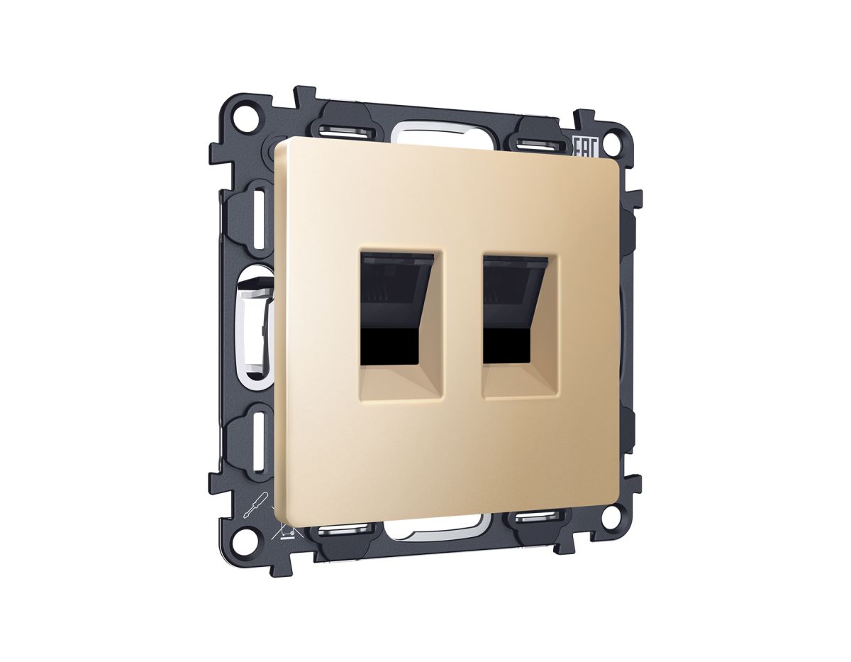 Комплект механизма компьютерной двойной розетки RJ-45 Ambrella Volt MA612110 (8P8C) CAT6 с автоматической защитной шторкой Alfa Шампань Quant