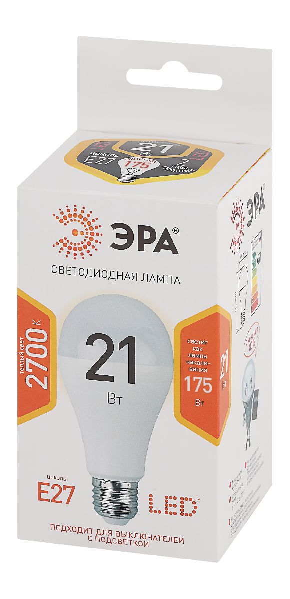Лампа светодиодная Эра E27 21W 2700K LED A65-21W-827-E27 Б0035331