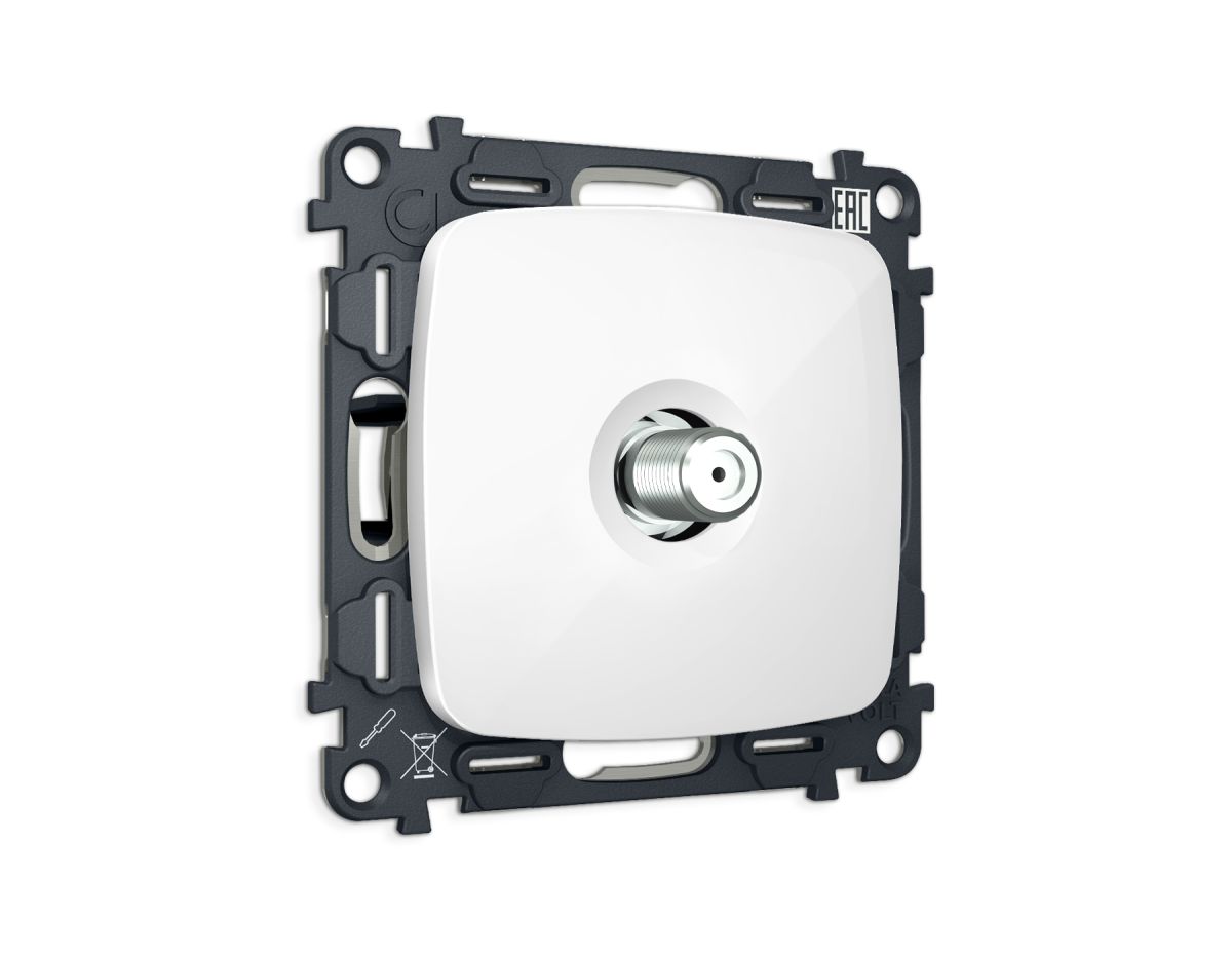 Комплект механизма TV розетки Ambrella Volt SAT 5-2400MHz 3.5dB OMEGA MO113050 Белый глянец QUANT (OP1130, VM215)