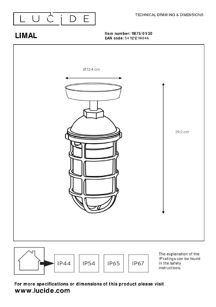 Уличный потолочный светильник Lucide Limal 11875/01/30