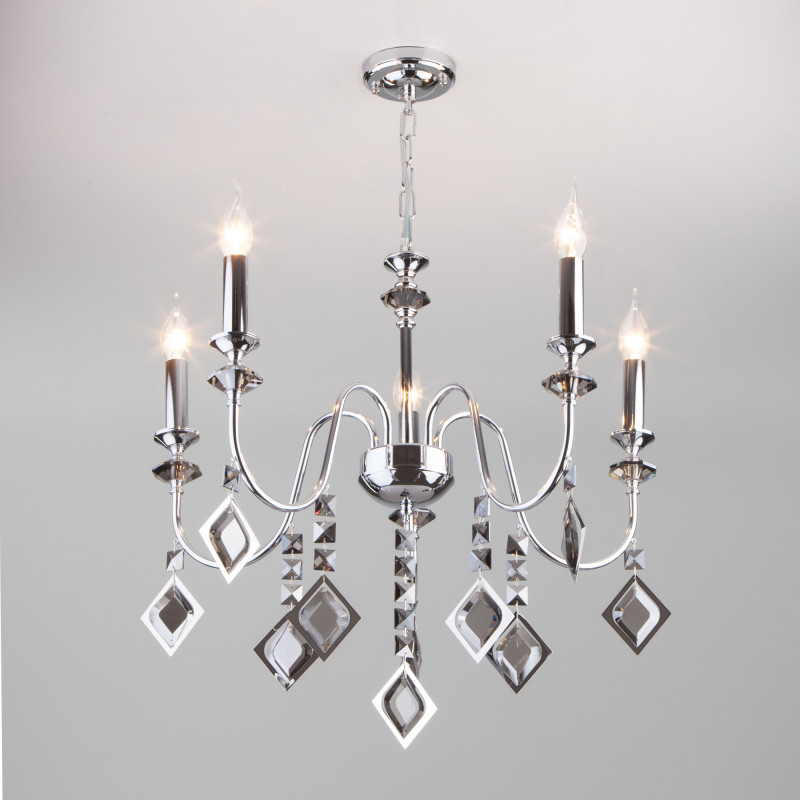 Подвесная люстра Eurosvet 10110/5 хром/дымчатый хрусталь Strotskis