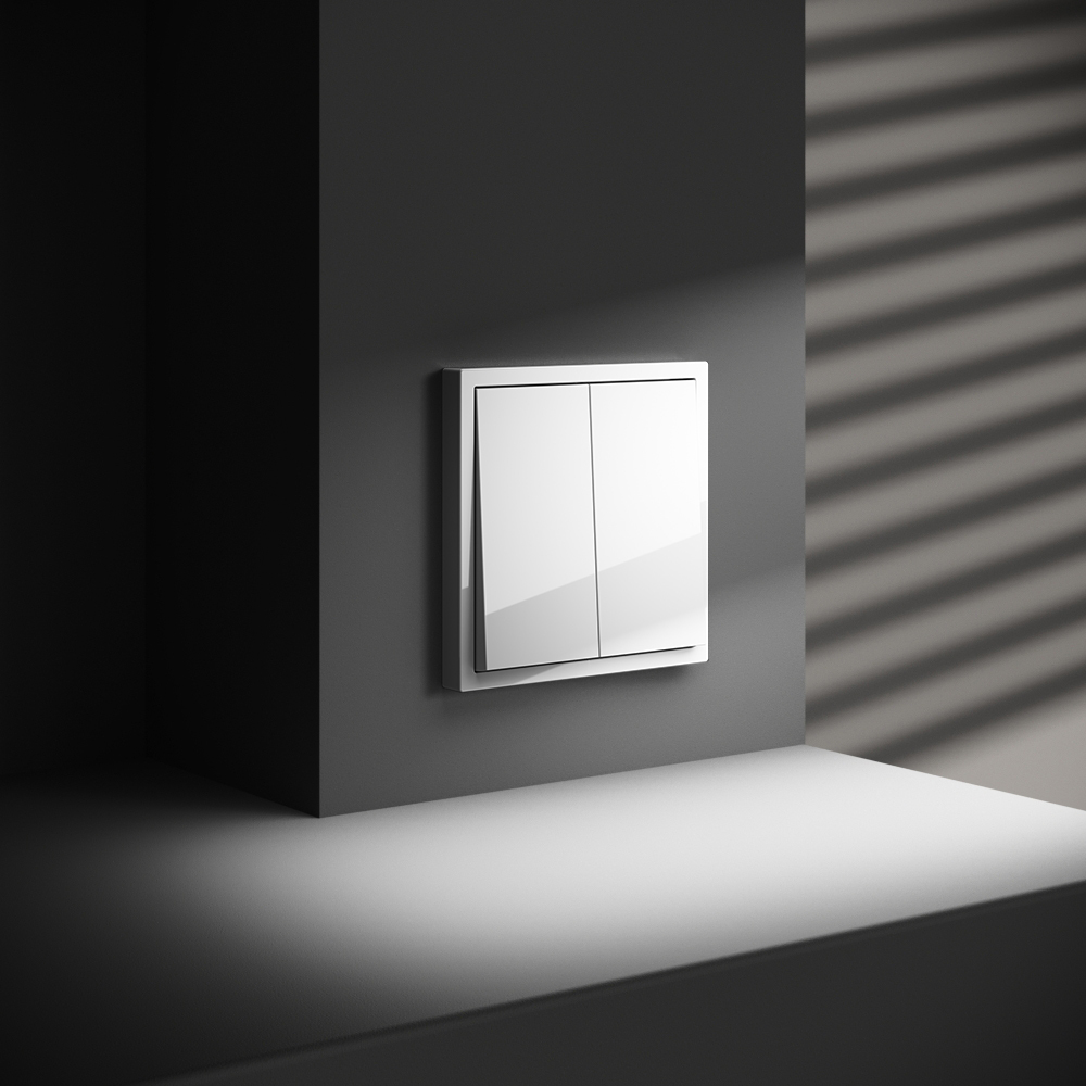 Проходной переключатель двухклавишный Voltum S70 VLS020301 (белый глянцевый)