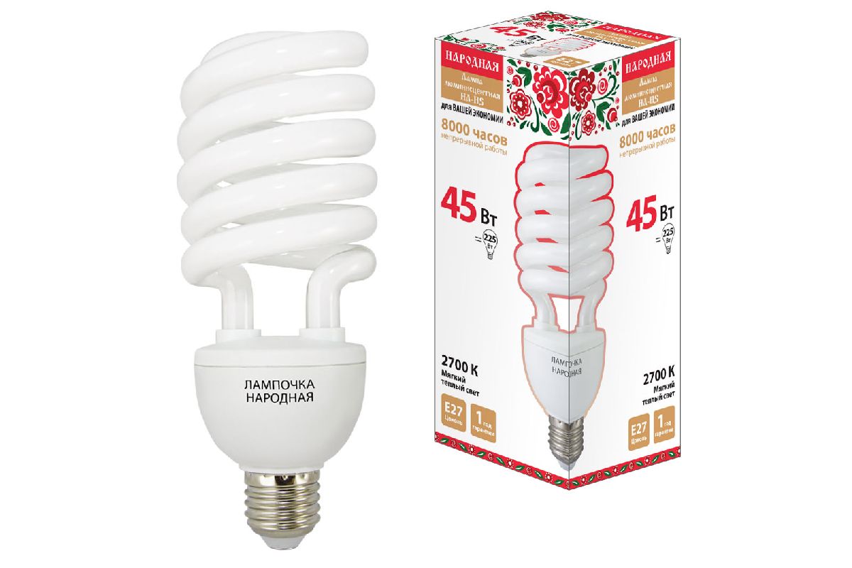 Лампа люминесцентная TDM Electric Народная E27 45W 2700K матовая SQ0347-0034