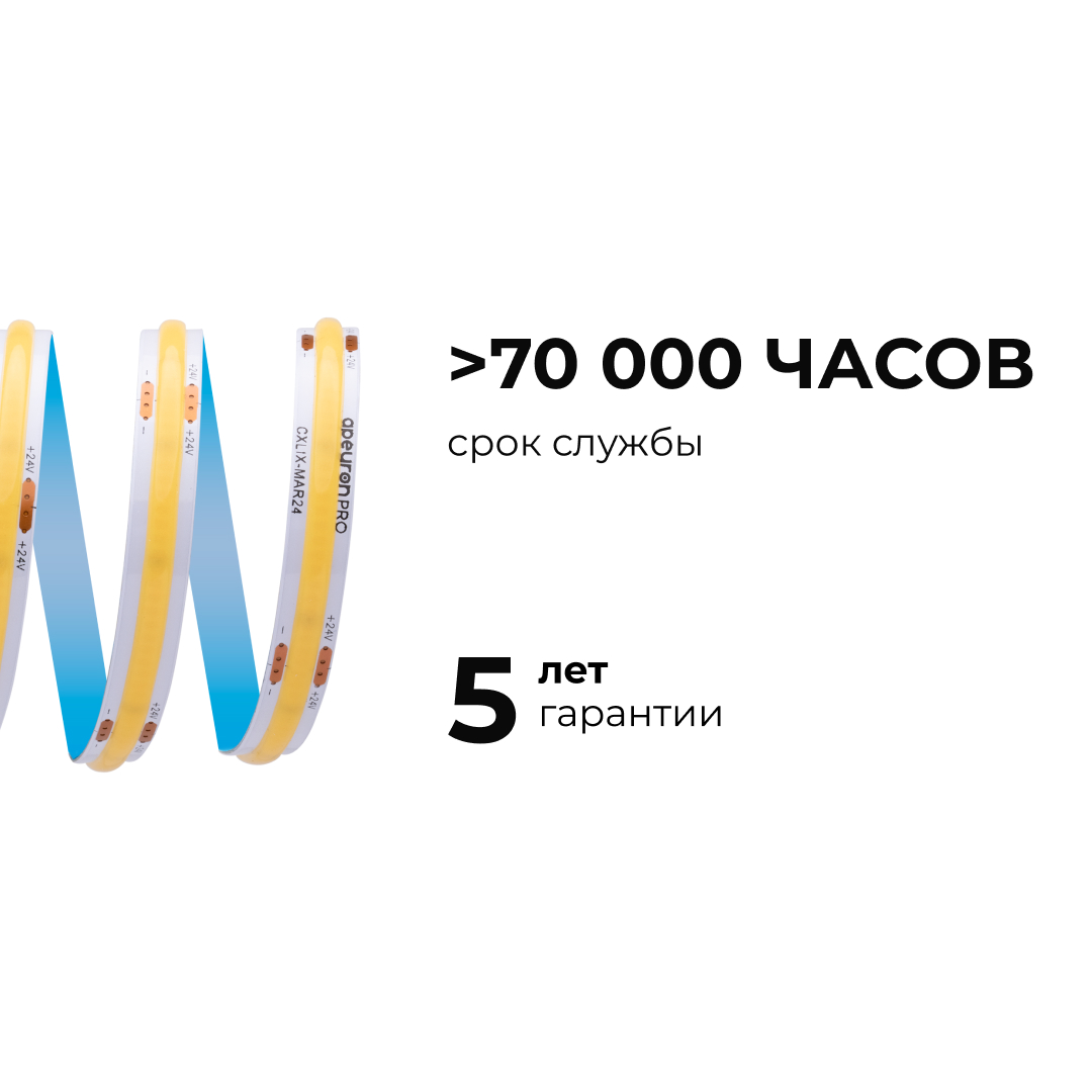 Светодиодная лента Apeyron 24В COB 15Вт/м 4000К 10м IP20 00-484