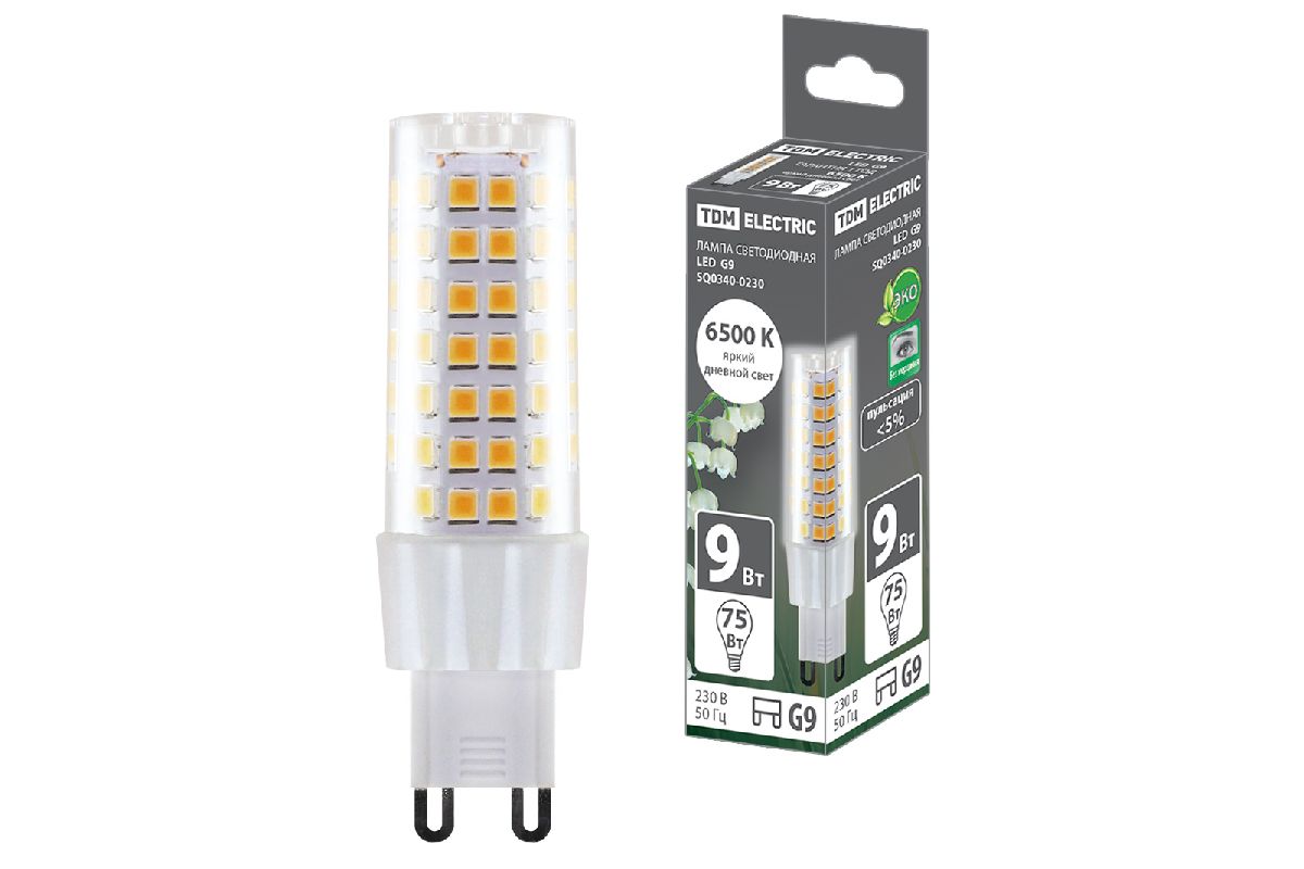 Лампа светодиодная TDM Electric G9 9W 6500K прозрачная SQ0340-0230