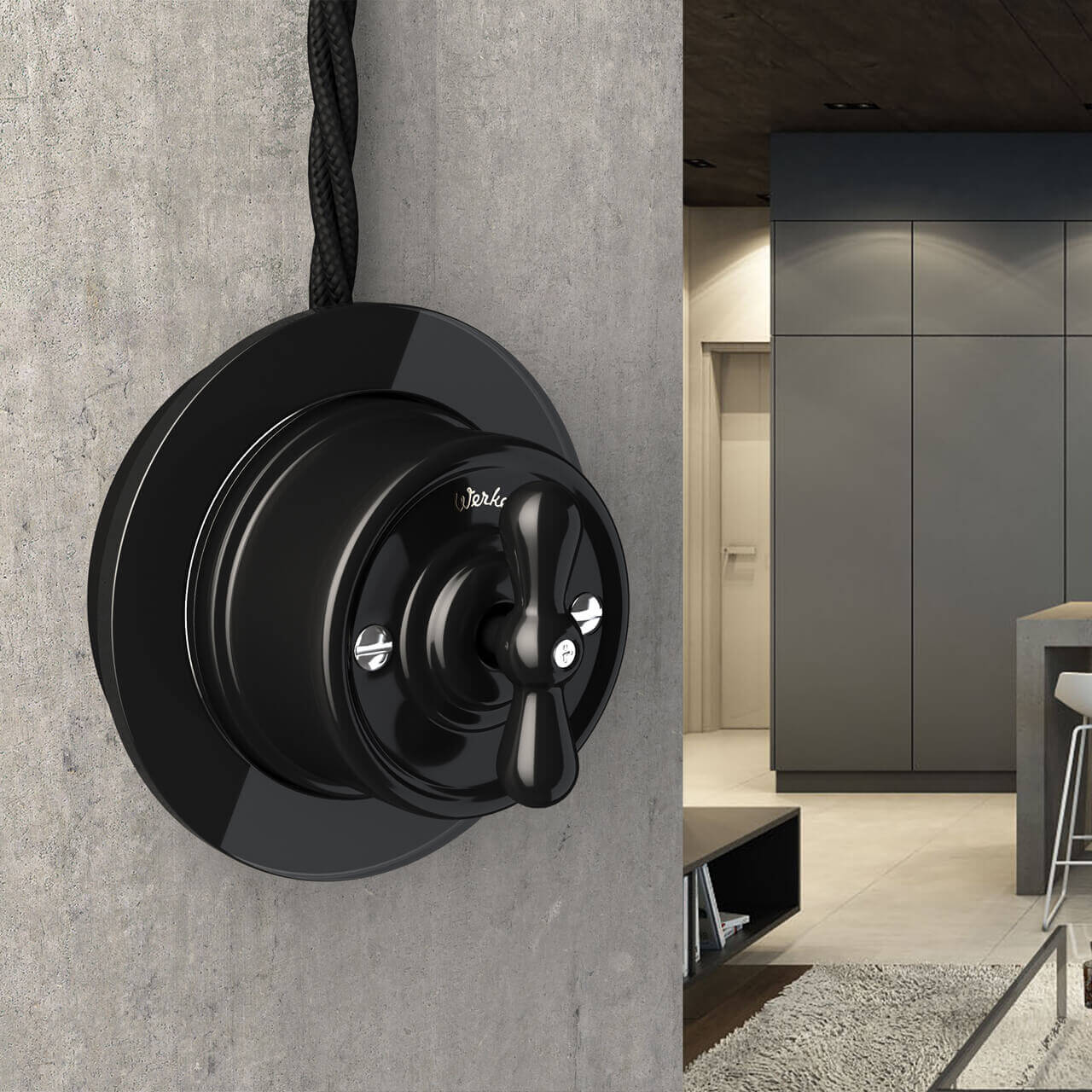 Переключатель Werkel одноклавишный Retro черный W5612008 4690389166716