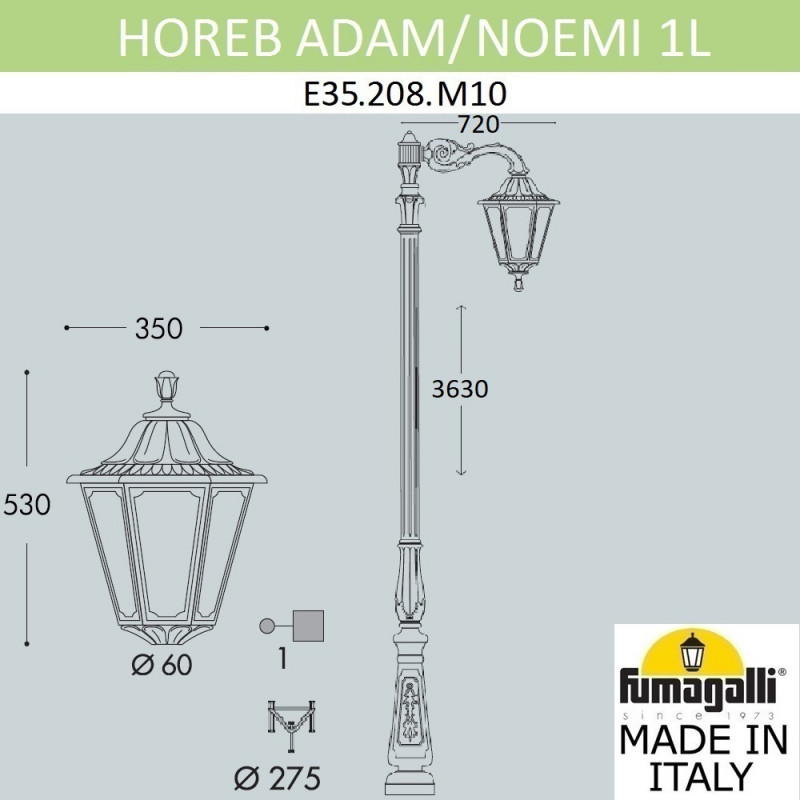 Садовый светильник Fumagalli HOREB ADAM/NOEMI 1L E35.208.M10.AXH27
