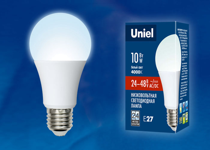 Лампа светодиодная (UL-00002382) Uniel E27 10W 4000K матовая LED-A60-10W/NW/E27/FR/24-48V